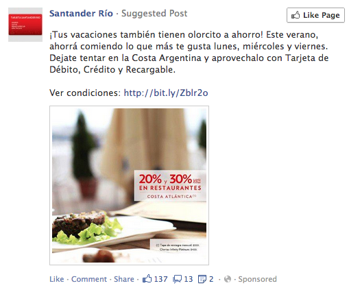 Ejemplo de Publicación Patrocinada en Facebook Ejemplo de Publicación Patrocinada en Facebook
